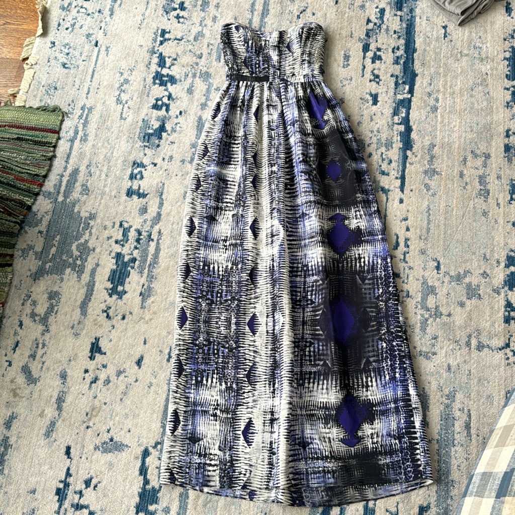 Parker Bayou Strapless Silk Long Blue Maxi Dress In Size M